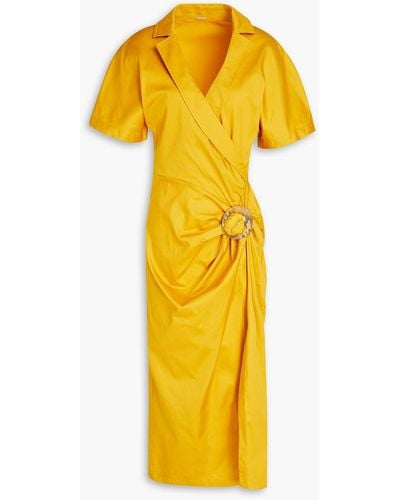 Cult Gaia Calista Wrap-effect Embellished Cotton-blend Poplin Midi Dress - Yellow