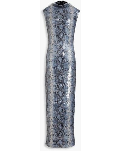 16Arlington Luna Sequined Snake-print Tulle Gown - Blue