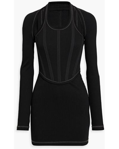 Dion Lee Convertible Ribbed Cotton-blend Halterneck Mini Dress - Black