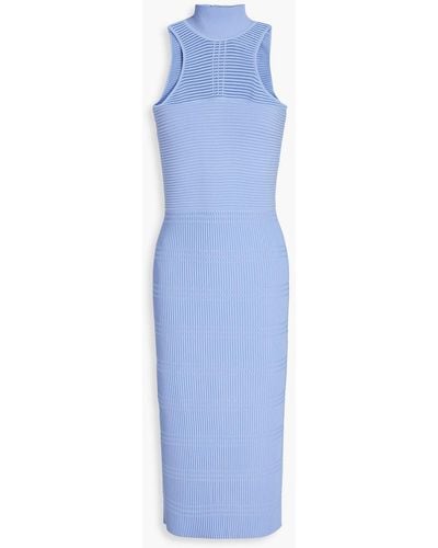 Hervé Léger Ribbed-knit Turtleneck Dress - Blue