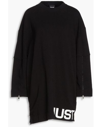 Just Cavalli Sweatshirt aus baumwollfrottee mit logoprint - Schwarz