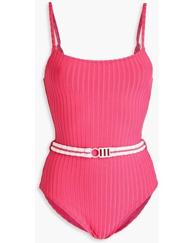 Solid & Striped The nina gerippter badeanzug aus recyceltem material mit gürtel - Pink