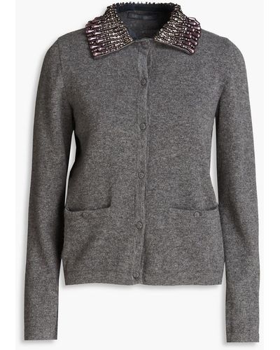 Alberta Ferretti Embellished Wool And Cashmere-blend Cardigan - Gray