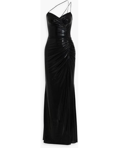 Marchesa Ruched Coated Stretch-jersey Gown - Black