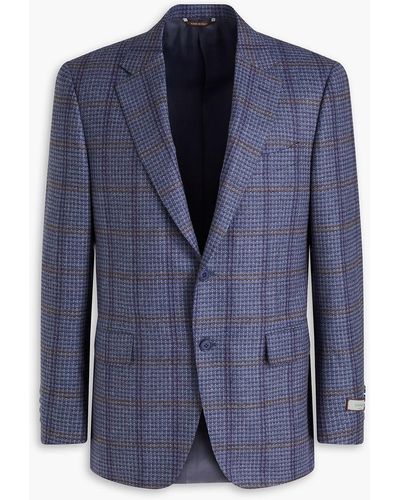 Canali Checked Wool And Cashmere-blend Blazer - Blue
