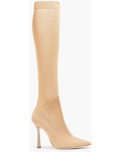 Rene Caovilla Grace Crystal-embellished Stretch-knit Over-the-knee Sock Boots - White