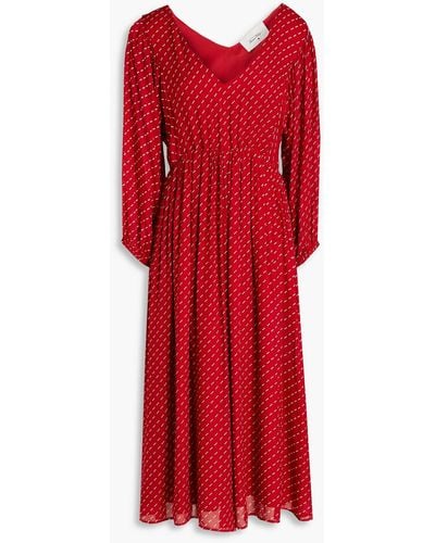 American Vintage Aboodi Polka-dot Chiffon Midi Dress - Red