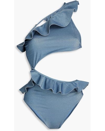 Zimmermann Badeanzug mit cut-outs und rüschen - Blau
