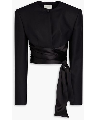 Magda Butrym Cropped Silk Grain De Poudre Jacket - Black