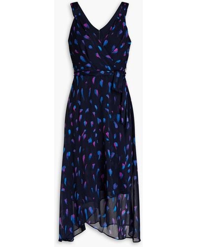 DKNY Wrap-effect Printed Georgette Midi Dress - Blue