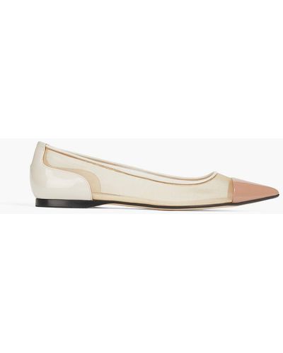 Sergio Rossi Vernice Color-block Patent-leather And Mesh Point-toe Flats - White