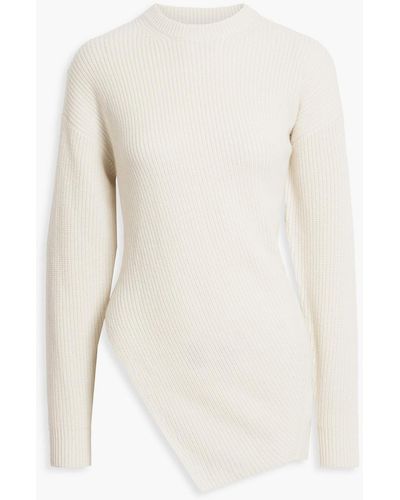 Michael Kors Asymmetric Ribbed Cashmere And Linen-blend Sweater - White