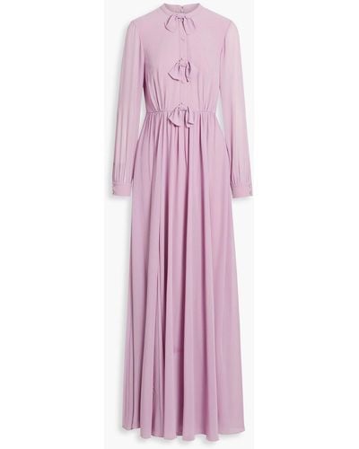 Mikael Aghal Bow-embellished Gathered Chiffon Maxi Dress - Pink