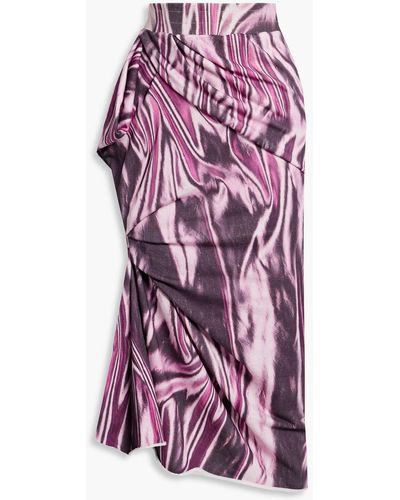 Dries Van Noten Draped Printed French Cotton-terry Midi Skirt - Purple