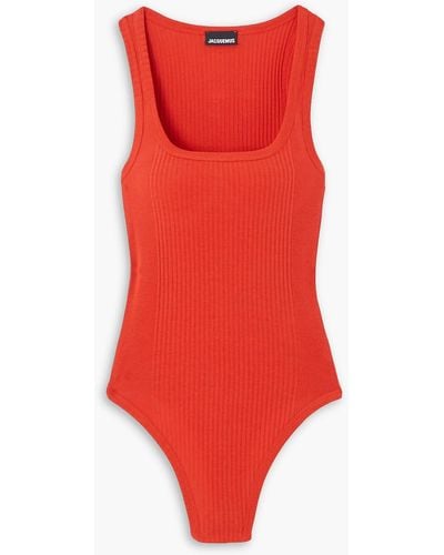 Jacquemus Caraco Ribbed Cotton Bodysuit - Red