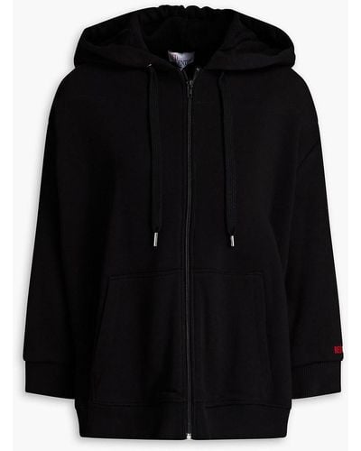 RED Valentino Ruffled Point D'esprit-trimmed French Cotton-blend Terry Zip-up Hoodie - Black