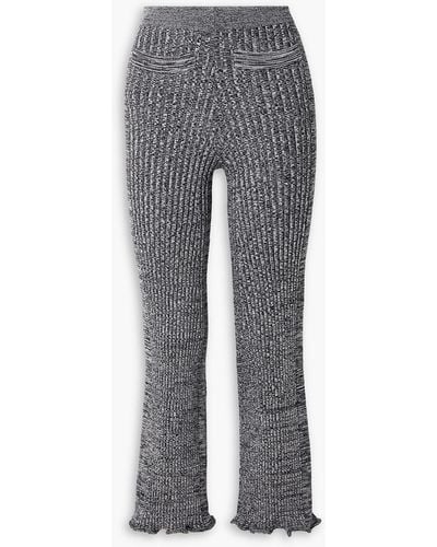 Rabanne Ribbed Wool-blend Straight-leg Pants - Grey