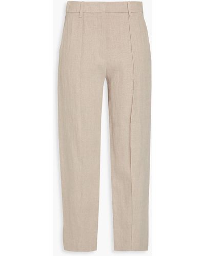 Emporio Armani Cropped Linen Tapered Trousers - Natural