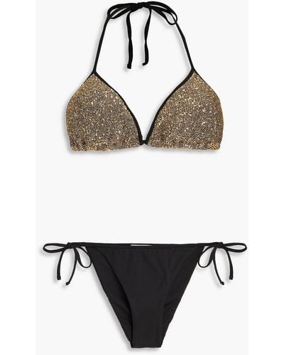 Gentry Portofino Sequined Knitted Triangle Bikini - Black