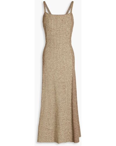 Ganni Marled Ribbed-knit Midi Dress - Natural