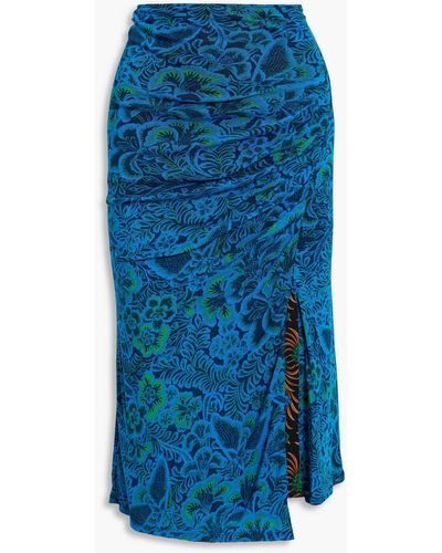 Diane von Furstenberg Dariella Reversible Printed Stretch-mesh Midi Skirt - Blue
