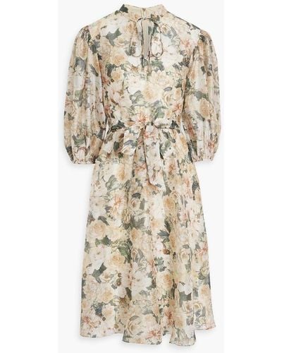 Mikael Aghal Tie-detailed Floral-print Habotai Dress - Natural