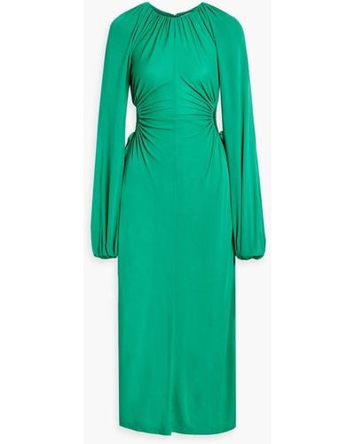 Rebecca Vallance Edie Ruched Cutout Jersey Midi Dress - Green