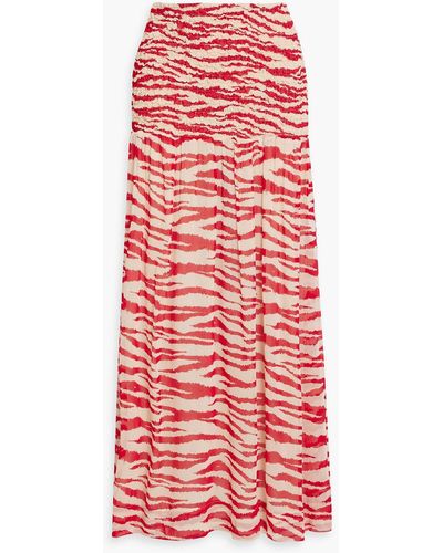 Ganni Zebra-print Shirred Chiffon Maxi Skirt