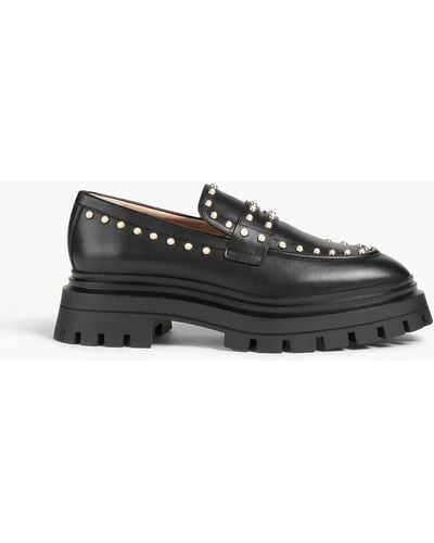 Stuart Weitzman Bead-embellished Leather Loafers - Black