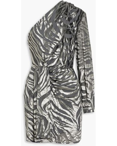 IRO Nimas One-sleeve Draped Devoré-velvet Mini Dress - Gray