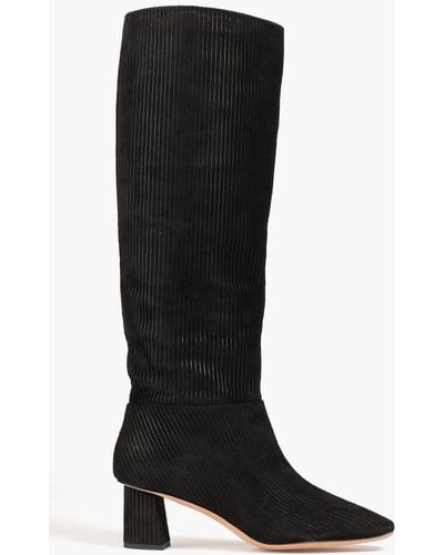 3.1 Phillip Lim Tess Ribbed Suede Knee Boots - Black