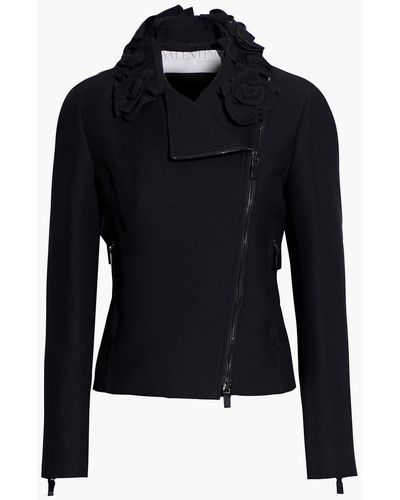 Valentino Floral-appliquéd Wool And Silk-blend Jacket - Black