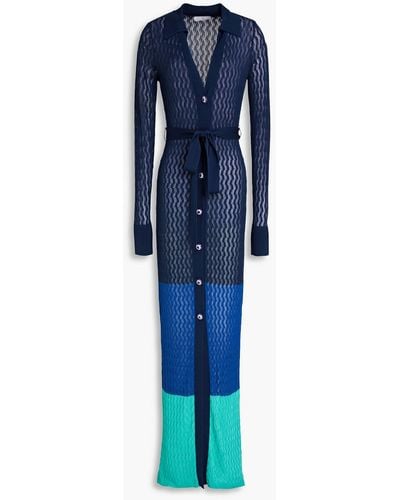 Rebecca Vallance Apulia Color-block Pointelle-knit Maxi Shirt Dress - Blue