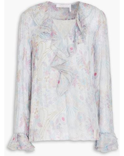 See By Chloé Ruffled Floral-print Silk-blend Chiffon Blouse - White