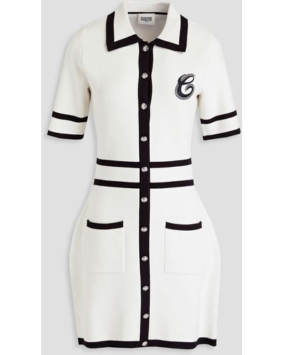 Claudie Pierlot Embroidered Button-embellished Knitted Mini Shirt Dress - White