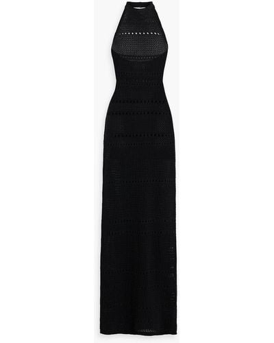 Envelope Glastonbury Cutout Open-knit Cotton Halterneck Maxi Dress - Black