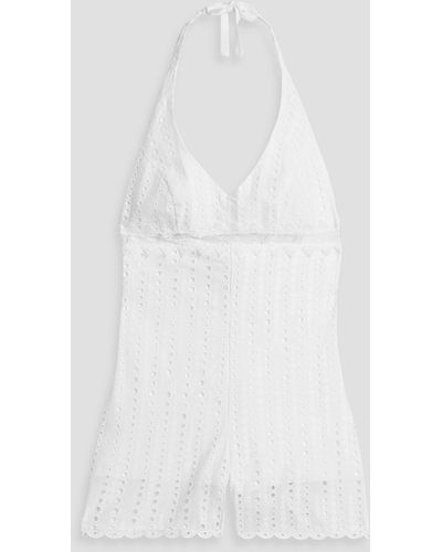 Charo Ruiz Broderie Anglaise Cotton-blend Halterneck Playsuit - White