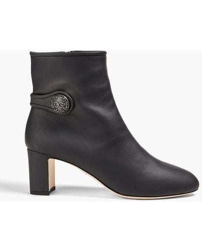 Dolce & Gabbana Button-embellished Leather Ankle Boots - Black