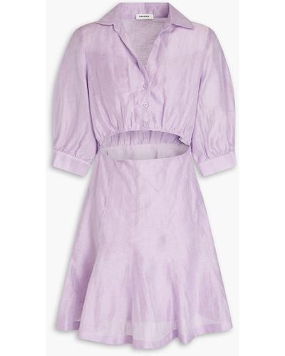 Sandro Cutout Linen-blend Gauze Mini Shirt Dress - Purple