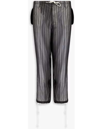 Maison Margiela Tapered Cropped Silk-voile And Jacquard Pants - Grey