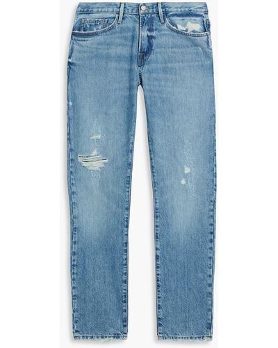 FRAME L'homme Slim-fit Distressed Denim Jeans - Blue