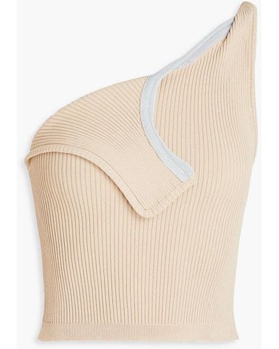 Jacquemus Aceno One-shoulder Ribbed-knit Top - Natural