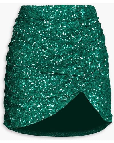 retroféte Celestia Asymmetric Sequined Crepe Mini Skirt - Green