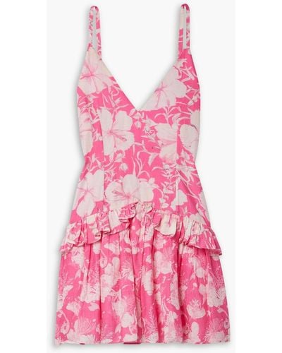 LoveShackFancy Fabienne Ruffled Floral-print Cotton And Silk-blend Mini Dress - Pink