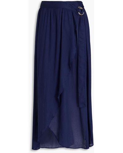 Melissa Odabash Devlin Gathered Voile Midi Wrap Skirt - Blue