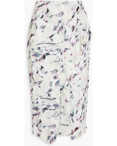 IRO Kerim Wrap-effect Draped Printed Twill Skirt - White
