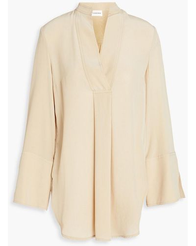 By Malene Birger Flaiy Pleated Washed-silk Blouse - Natural