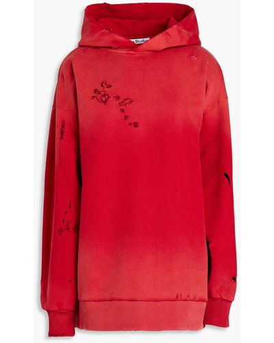 Acne Studios Fikka Distressed Embroide Cotton-fleece Hoodie - Red