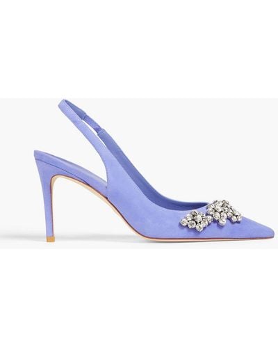 Stuart Weitzman Fleur 85 Crystal-embellished Suede Slingback Court Shoes - Blue