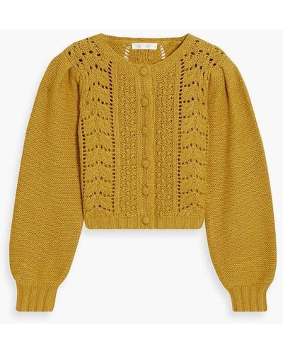 LoveShackFancy Cropped Pointelle-knit Cardigan - Yellow